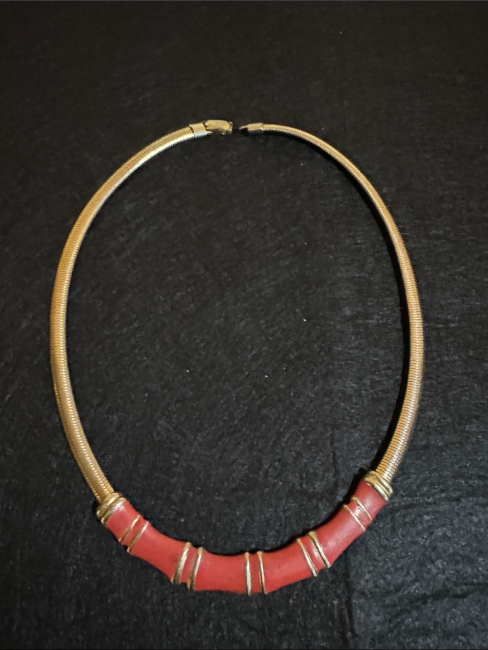 Source Unknown Gold-Tone Collar Necklace with Red Accents